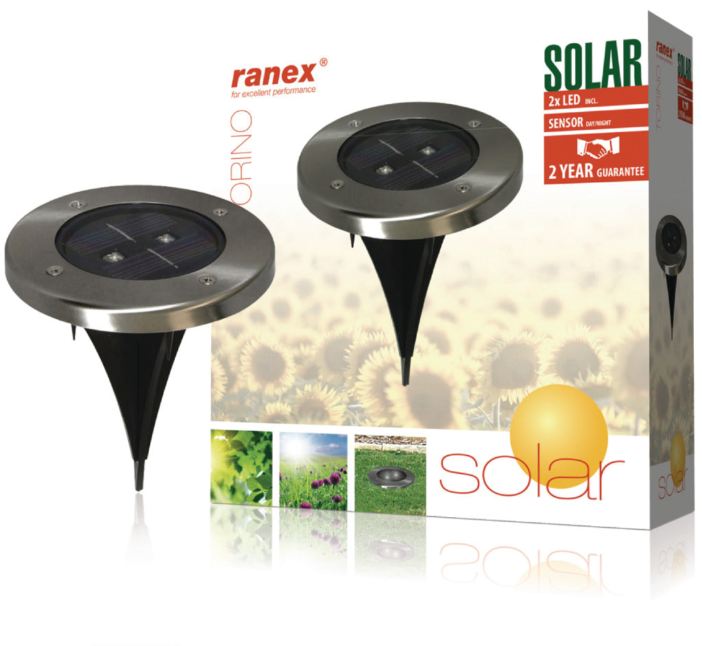 Ranex RA-5000389 Round LED Solar ground spot brushed Stainless steel glass