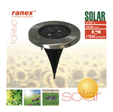 RANEX RA-5000389 RUNDLED SOLAR GRUND SPOT BRUSHED Rustfritt stålglass