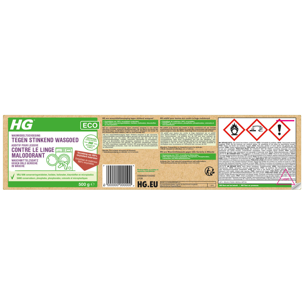 Hg hg eco wasmiddeltoevoeging tegen stinkend wasgoed 500 g