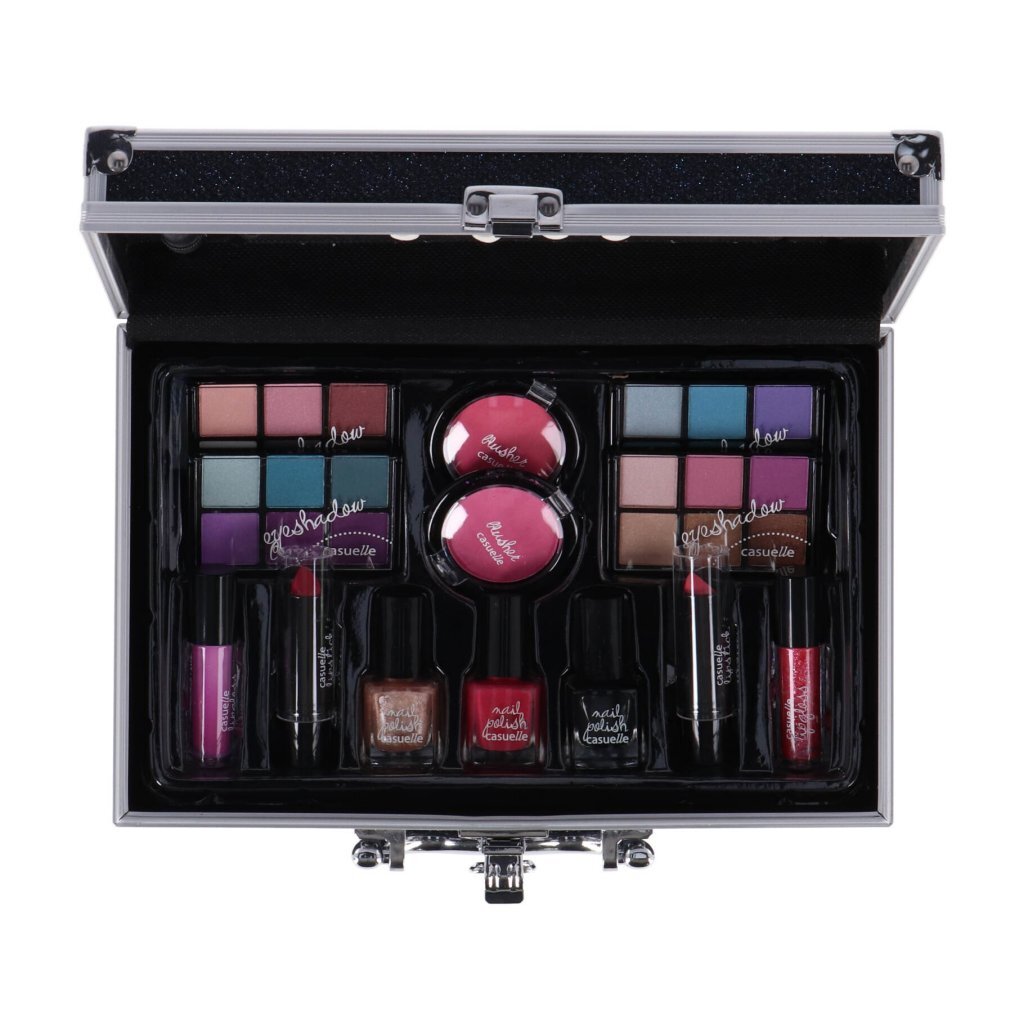 Casuelle aluminium make-up koffer donkerblauw glitter