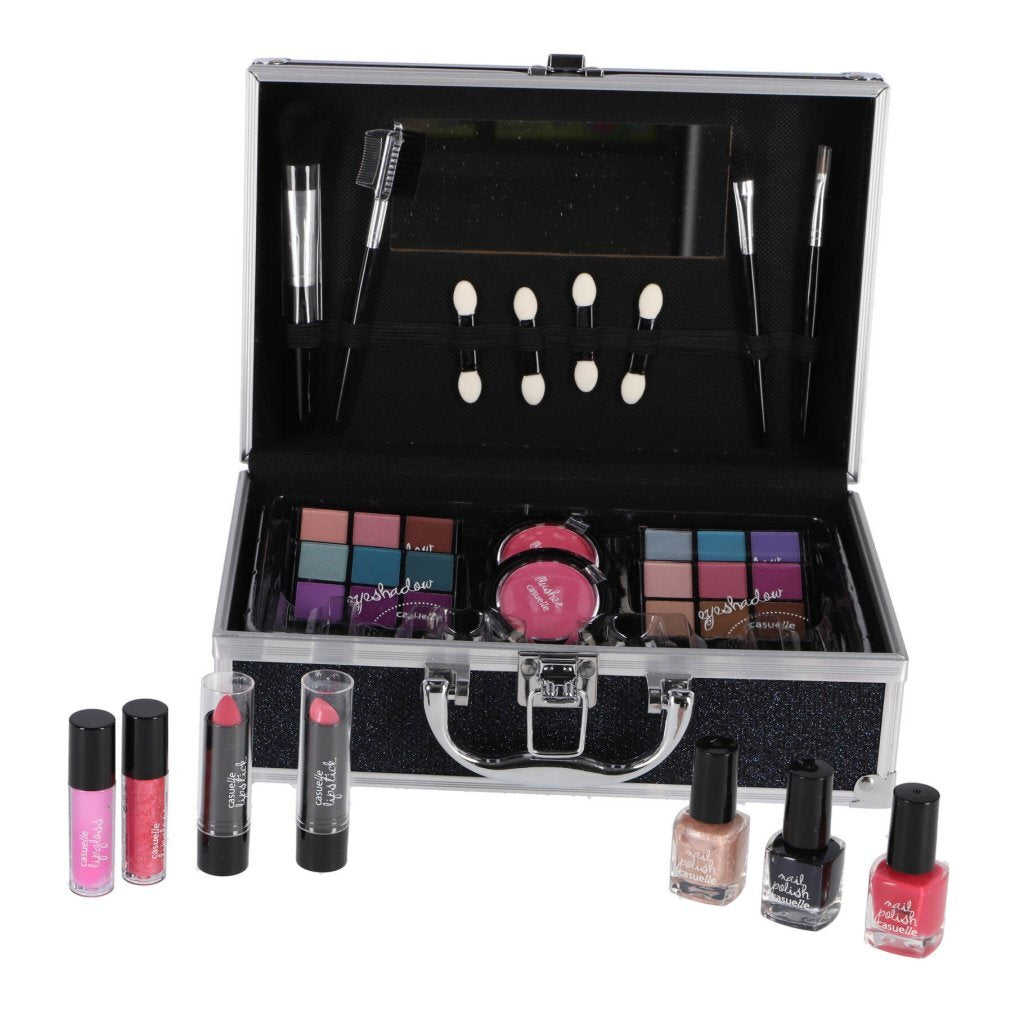 Casuelle aluminium make-up koffer donkerblauw glitter