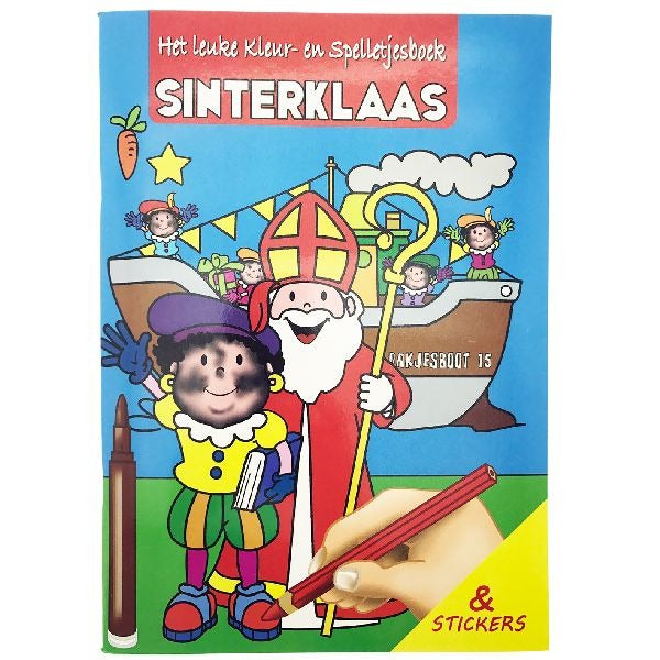 Grunnleggende Sinterklaas farge- og spillbok med klistremerker A4