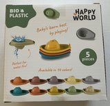Johntoy bioplastic badbootjes happy world 5 stuks stapelbaar speelgoed.