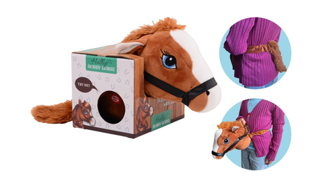Johntoy holly horse - paarden hoofd met elastieken band -bruin