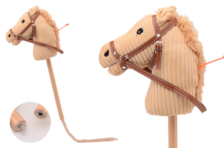 Johntoy holly horse - hobby paard geluid korte stok + - 80cm - beige