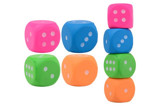 Johntoy funtoy medium eva dobbelsteen 7.5cm, 4 assorti