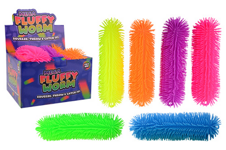 Johntoy fluffly worm 33cm in display 6 assorti