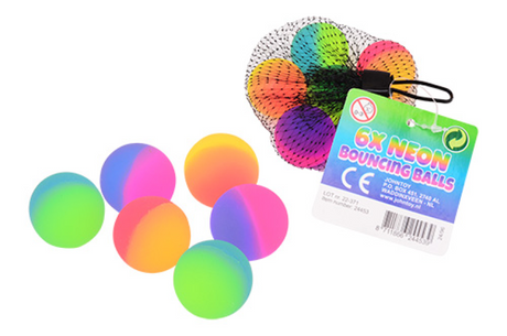 Johntoy twee kleurige neon stuiterballen in 6 stuks net, 3 assorti