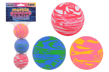 Johntoy marmer stuiterballen hol 3 stuks in net - 6cm