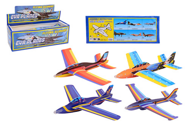 Johntoy jumbo eva vliegtuigen in display 45cm assorti