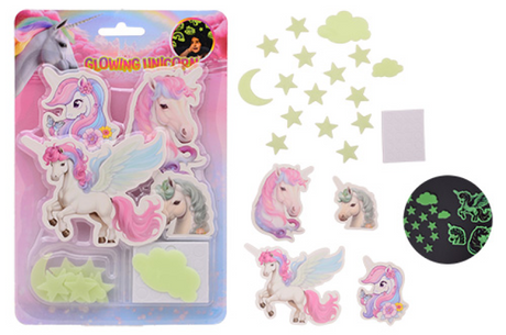 Johntoy glow in the dark muur eenhoorn stickers assorti