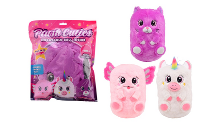 Johntoy opblaasbare pluche cutie's 30cm incl. pomp assorti