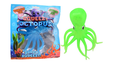 Johntoy sticky octopus in foilbag assorti