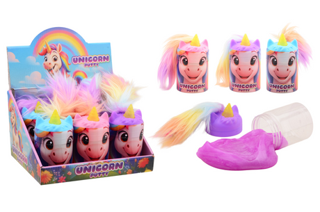 Johntoy crazy fluffy hair - eenhoorn putty in display 3 assorti