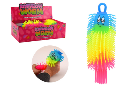 Johntoy rainbow fluffy worm 21cm assort in display