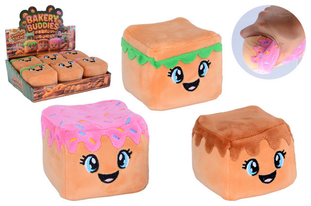 Johntoy plush play - xl slow rise sweets kubus, 3 assorti