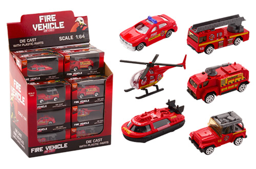 Johntoy brandweer voertuigen 1:64 in display 6 assorti