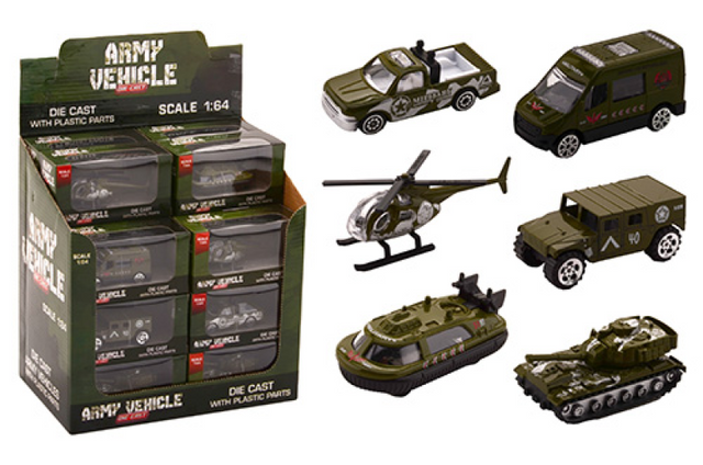 Johntoy leger voertuigen 1:64 in display 6 assorti