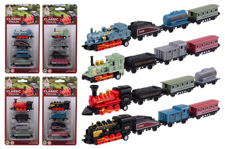 Johntoy locomotief speelset 4-delig op kaart die-cast 4 assorti