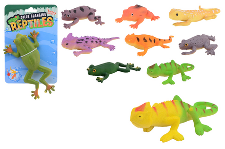 Johntoy kleurveranderende reptielen + - 12cm op kaart assorti