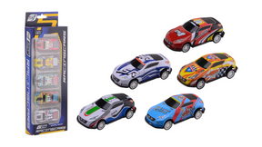 Johntoy race auto's 7cm 5 stuks in doos - 3 assorti