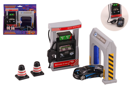 Johntoy auto speelset tankstation met wasstraat en auto