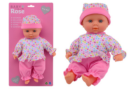 Johntoy baby rose babypop met geluiden, 30cm.