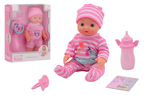 Johntoy baby rose drink en plas pop 17cm 2 assorti