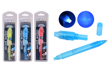Johntoy geheimschrift pen in blister, 3 assorti