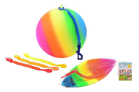 Outdoor fun regenboogbal maat 5 met koord. 3+ | 6 stuks