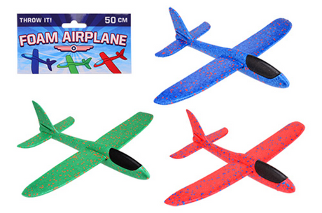 Johntoy foam vliegtuig 50cm in zak - 3 assorti