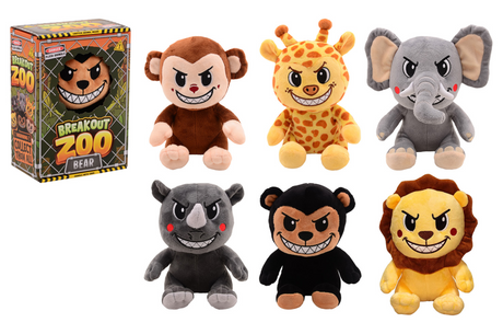 Johntoy break out zoo - pluche dieren xl in doos 6 assorti