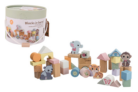 Joueco jouéco® - the wildies family houten blokken in ton 50 stuks
