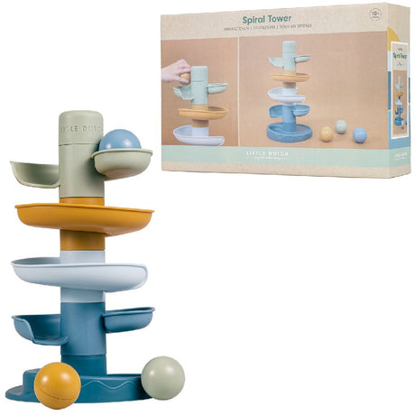 Rubo toys little dutch spiraaltoren blauw - knikkerbaan - 5 delen - 3 ballen - stapeltoren