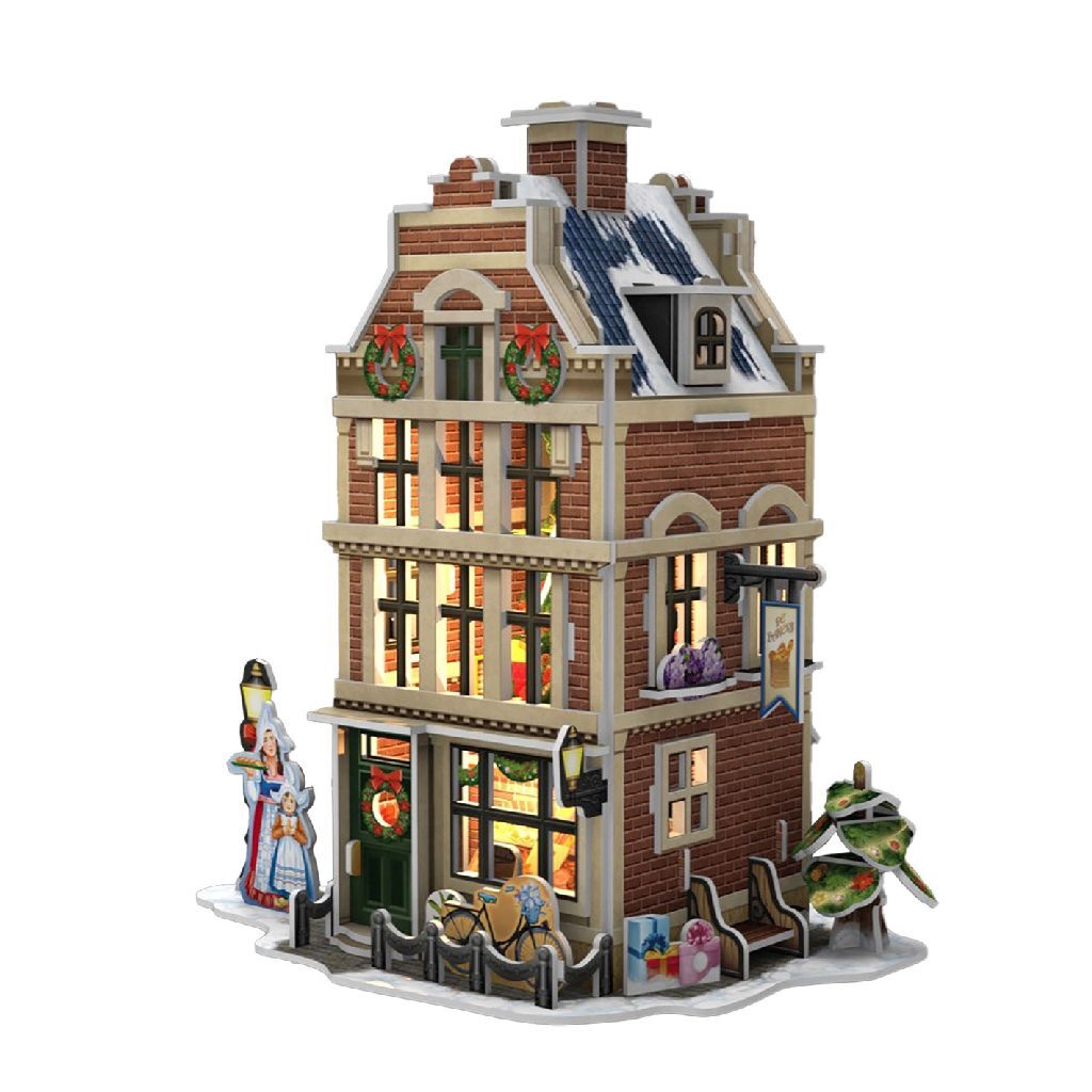 Cubic fun cubic fun 3d puzzel hollands huisje winter bakkerij + licht 65 stukjes