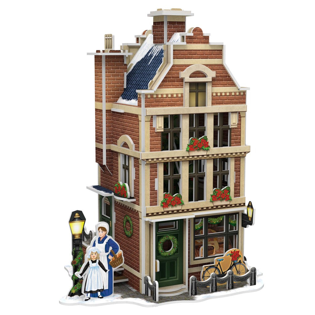 Cubic fun cubic fun 3d puzzel hollands huisje winter bakkerij + licht 65 stukjes