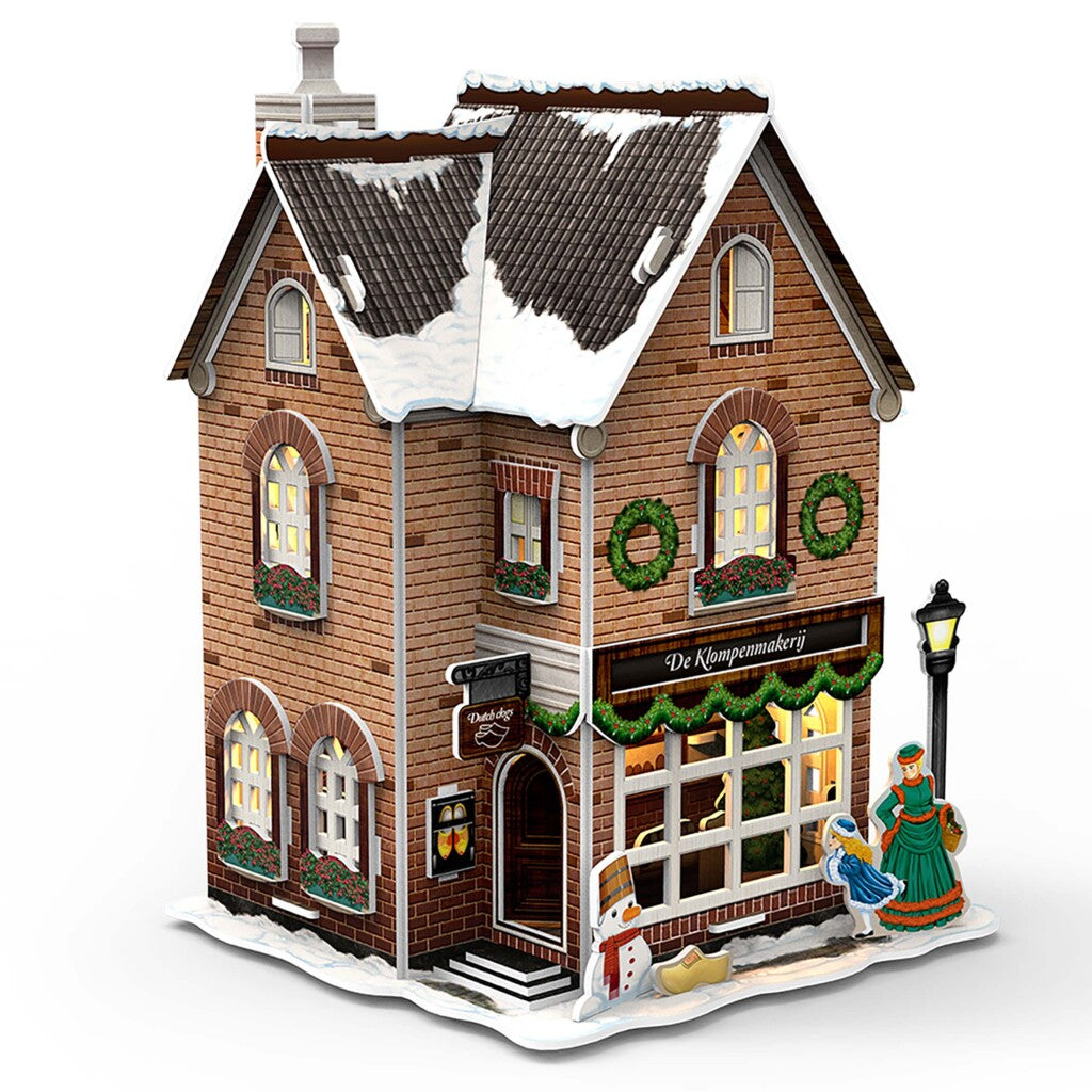 Cubic fun cubic fun 3d puzzel hollands huisje winter klompenmakerij + licht 53 stukjes