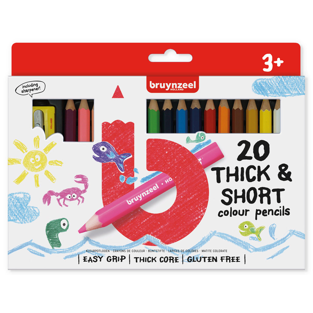 Bruynzeel Kids courts crayons de couleur épais, 20e.