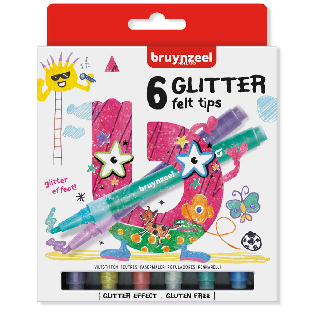 Bruynzeel Kids Glitter Felt -tip stylos, 6e.