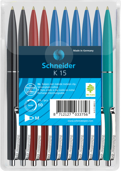 Schneider schneider s-3081-2-3-4 balpen k15 10s assorti kleuren in headerbag