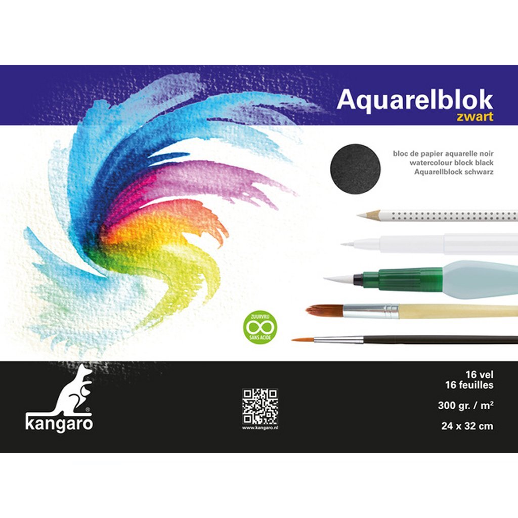 Kangaro kangaro k-5312 aquarelblok 32x24 cm 300 gram 16 vel zwart