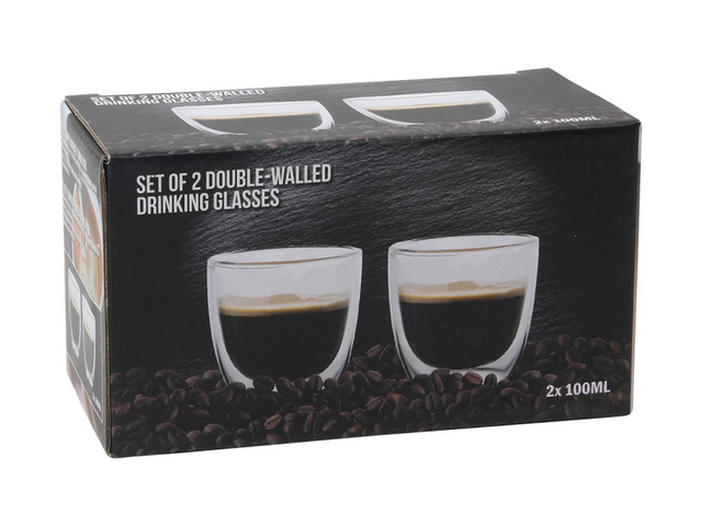 Koffie theeglas dubbelwandig 100ml 6,5x7cm set van 2 stuks
