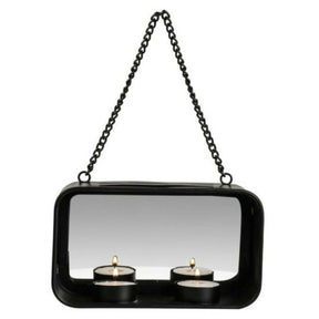Gusta wand theelichthouder + spiegel 18x10x6.5 cm metaal zwart