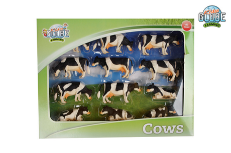 Kids globe koeien zwart wit liggend en staand 12stuks 1:32