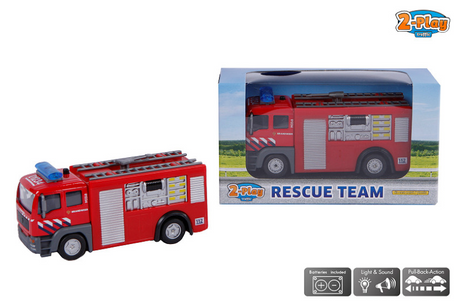 2-play brandweer tankauto pull-back met licht en geluid 12 cm rood