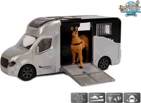 Kids globe die-cast paardentruck met licht en geluid grijs