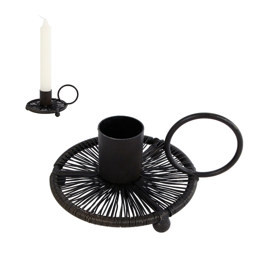 Cadeaux Amsterdam Candlestick Wire S Black Metal 11x8.5x2,5 cm