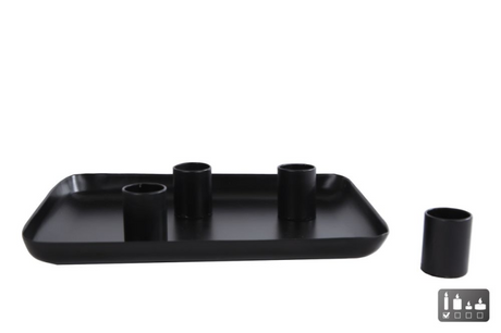 Kandelaar tina 4x magneet antiek zwart metaal 20x15x3,5cm