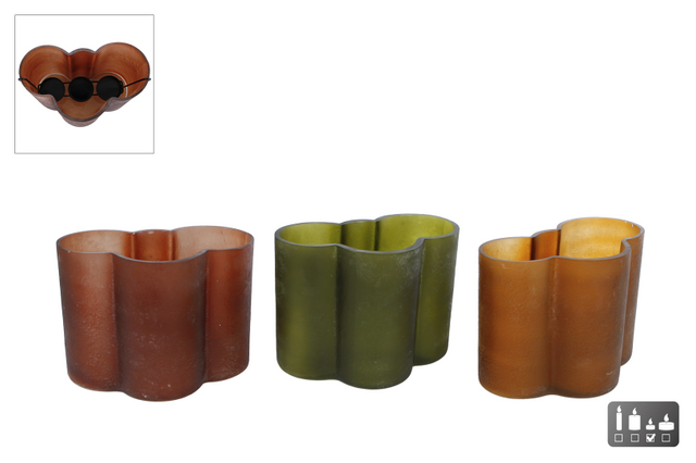 Windlicht jos 3x xl groen bruin amber glas 16x9x12cm ass.