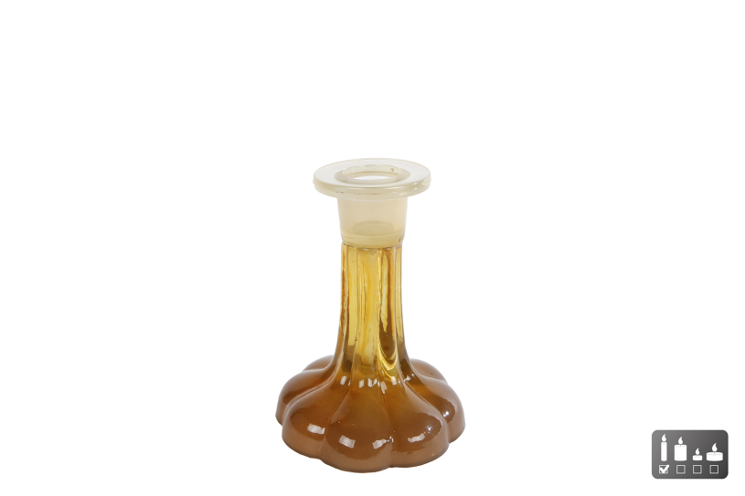 Kandelaar eline bruin crme glas 9x9x10cm